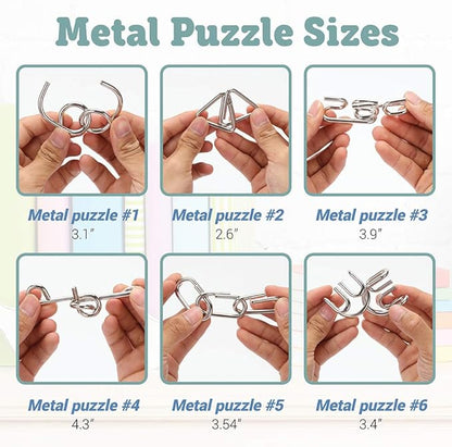 LESONG Brain Teasers Metal and Wooden Puzzles for Kids and Adults 9 Pack, Mind, IQ, and Logic Test and Handheld Disentanglement Games, 3D Coil Cast Wire Chain and Durable Wood Educational Toys