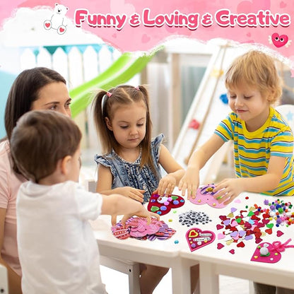RMJOY Valentines Day Craft Gift Set: DIY Colorful Foam Heart Art Craft Ornament Toy Kit with Pom-poms Googly Eyes Gem Sticker for Kid Classroom Home Activity Party Favor Wedding Birthday Decoration