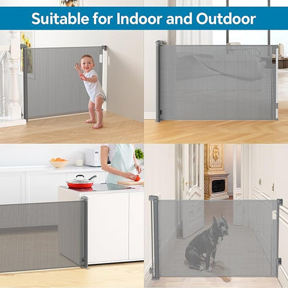 Bulubaky Extra Tall Safety Retractable Baby Gate Adjustable Wide Retractable Dog Gate Mesh Baby Gate Child Gate for Doorway, Hallway, Stair Gates for Kids or Pets (Grey, 42" Tall x 55" Wide)