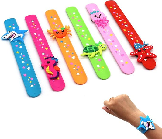 Marine Life Slap Bracelets Party Favors for Kids(6pack)-Jellyfish/Crab/Shark/Starfish/Turtle/Seahorse Goodie Bag Stuffers for Boys&Girls Marine Life Theme Party Supplies Carnival Prizes Suit