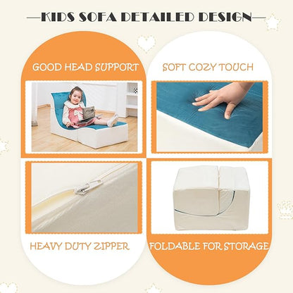 Kids Indoor Chaise Lounge Sofa Bed Foam Comfy Floor Chair for Boys and Girls Folding Lazy Sofa Couch with Back Support Comfy Reading Chair for Toddlers and Teens, Royal Blue