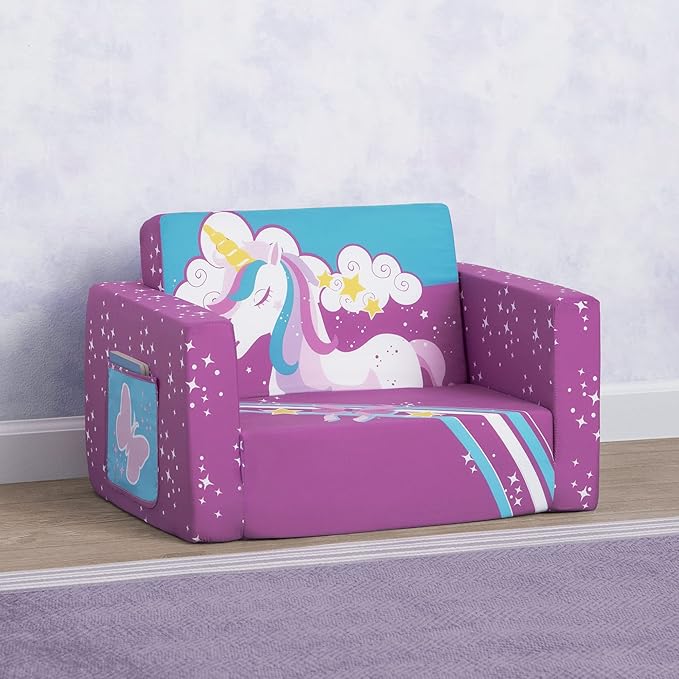 Delta Children Unicorn Cozee Flip-Out Chair For Relaxing - 2-in-1 Convertible Lightweight,Portable Chair to Lounger for Toddlers & Kids
