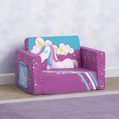 Delta Children Unicorn Cozee Flip-Out Chair For Relaxing - 2-in-1 Convertible Lightweight,Portable Chair to Lounger for Toddlers & Kids