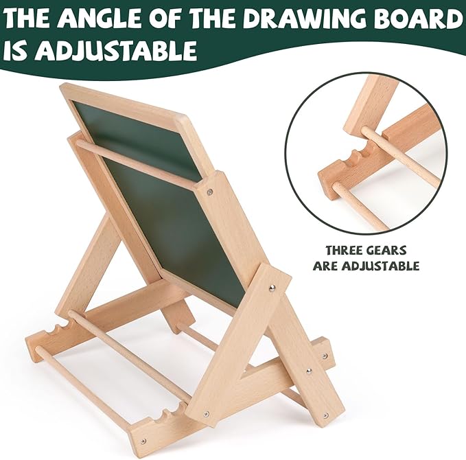 Kids Art Easel with Double-Sided Blackboard and Whiteboard, Wooden Tabletop Easel with Magnetic Letters & Numbers, Foldable Art Board - Educational Drawing & Learning Board for Toddlers & Children