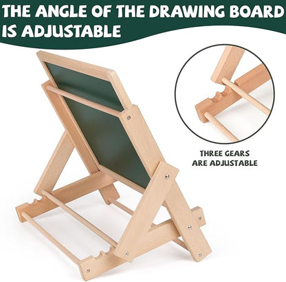 Kids Art Easel with Double-Sided Blackboard and Whiteboard, Wooden Tabletop Easel with Magnetic Letters & Numbers, Foldable Art Board - Educational Drawing & Learning Board for Toddlers & Children