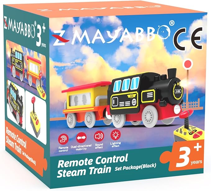 Motorized Train for Wooden Track, Remote Control Train with Magnetic Connection, Battery Operated Locomotive Trains for Toddlers, Compatible with Thomas, Brio, Chuggington