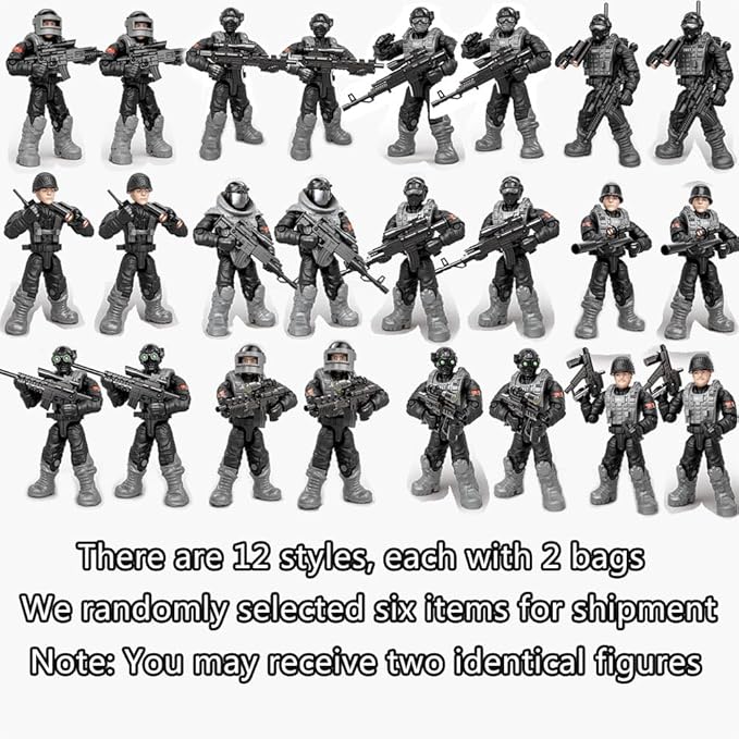 24 PCS Special Forces Building Block Action Mini-Figures Blind Bags with Multiple Military Weapons Accessories Equipment Assembly Building Toys Party Favors for Boys