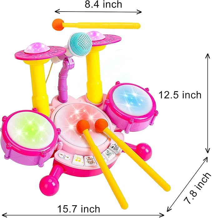 Pink Drum Set for Girls – Toddler Musical Instrument Kit