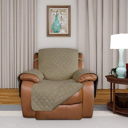 PureFit Reversible Quilted Sofa Cover, Water Resistant Slipcover Furniture Protector, Washable Couch Cover with Non Slip and Elastic Straps for Kids, Dogs, Pets (Oversized Recliner, Beige/Beige)