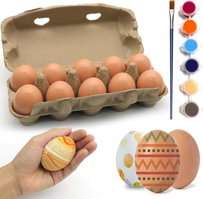 10pcs Wooden Fake Eggs, Brown Wooden Easter Eggs, DIY Kitchen Pretend Game Food Set, Children Wooden Food Toys, Fake Eggs for Home Farm Decoration