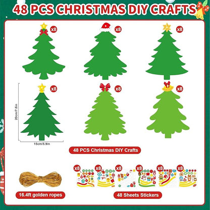 48Pcs DIY Christmas Tree Craft Kit for Kids, Holiday Art Making Craft with Stickers, Make Your Own Christmas Bookmark Xmas Party Favor Decorations Classroom Home Game Activities (Christmas Tree)