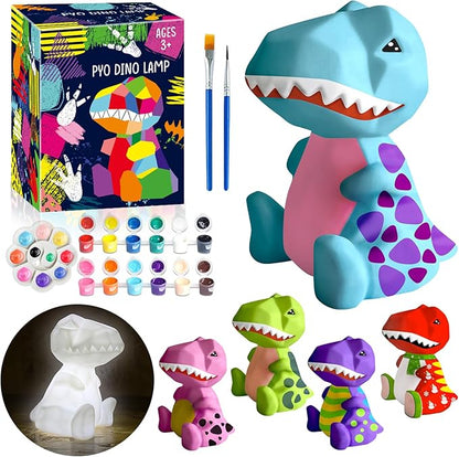 FUNZBO 4.3in Paint Your Own Dinosaur Lamp - Arts and Crafts Supplies Painting Kit for Kids Teens Adults, DIY Toys for Toddlers Boys Girls Age 3 4 5 6 7 8 9 10 11 12 13 Easter Holiday Birthday Gift