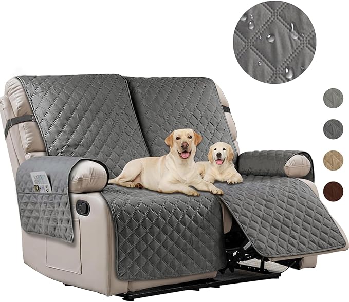 Loveseat Recliner Cover Non-Slip Sofa Slipcover, Pet Covers for Loveseat Recliner with Elastic Straps, Washable Loveseat Cover Recliner Furniture Protector (2 Seater, Dark Gray)