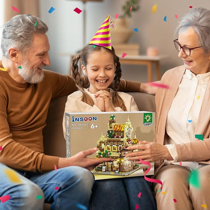 City Bakery Cafe House Building Set with Light, 1289 PCS Baking Shop Building Block Toy with Coffee Cake Bread Bakery Room, Pastry Construction Model for Adults Teens Kids Boys Girls Ages 8-12+