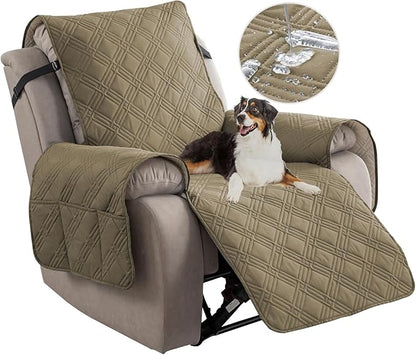 Easehomey 100% Waterproof Recliner Chair Covers, Non Slip Oversized Reclining Cover, Cover Furniture Protector Washable Chair Cover with Pocket,Elastic Straps for Kids,Pets,Dogs(Khaki,28")
