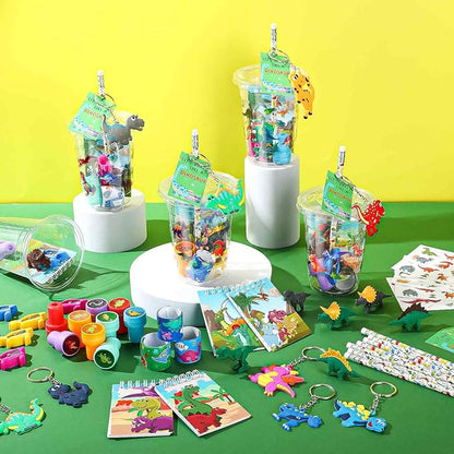 Colarr 161 Pcs Dinosaur Party Favor Dinosaur School Stationery Set Includes Gift Cup Notebook Pencil Sharpener Eraser Keychain Stamp Slap Bracelet Sticker Card For Dinosaur Birthday Supply
