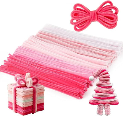 Caydo 200 Pieces Pink Pipe Cleaners for Easter Crafts and Decorations, Thickened Fluffy Chenille Stems Bulk for Kids Creative Arts & Craft Projects, Flowers Making