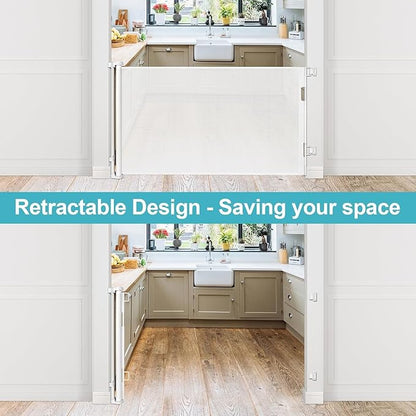 52 Inch Retractable Dog Gate for Kids Indoor Retractable Baby Gate for Doorway Retractable Baby Gate for Stair Outdoor Baby Gate for Decks Pet Gate for Stair Outdoor Child Gate for Doorways (White)