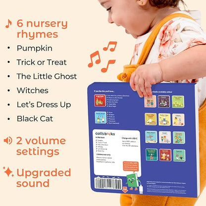 Cali's Books Halloween Musical Book | Glow-in-The-Dark Cover | New USB-C Rechargeable | Halloween Baby Toy | Halloween Books for Kids 1-3 | Halloween Toys for Toddlers 1-3
