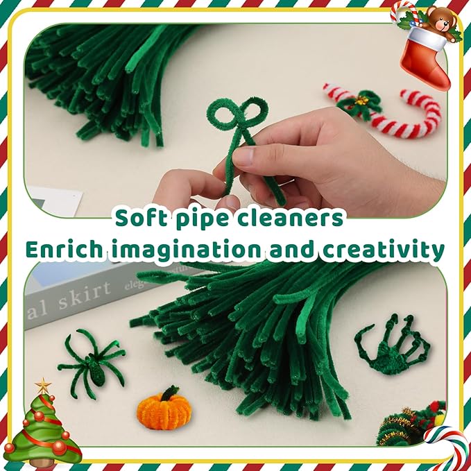 Pipe Cleaners, 100PCS Dark Green Pipe Cleaners Craft Supplies, Pipe Cleaners Bulk Fuzzy Sticks for DIY Art and Craft Projects Home Decoration