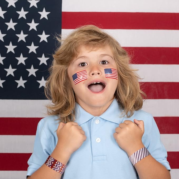60 Pcs 4th of July Slap Bracelets and Silicone Wristband for Kids American Patriotic Party Favors Supplies Independence Day Decorations Accessories Red White Blue
