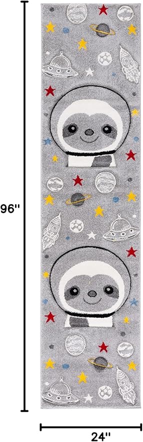 SAFAVIEH Carousel Kids Collection Runner Rug - 2' x 8', Grey & Ivory, Non-Shedding & Easy Care, Ideal for High Traffic Areas for Boys & Girls in Playroom, Nursery, Bedroom (CRK140F)