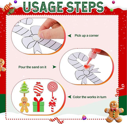 24 Set Christmas Sand Art Kits for Kids Christmas Crafts Candy Cane Gingerbread Kit Create Your Own Sand Painting Kits Classroom Home Creative Activities