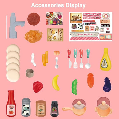 deAO Kids Kitchen Playset Toy with Sounds and Lights, Role Playing Game Pretend Food and Cooking Playset for Kids,35 PCS Kitchen Accessories Set for 3 4 5 Years Old Girls Boys