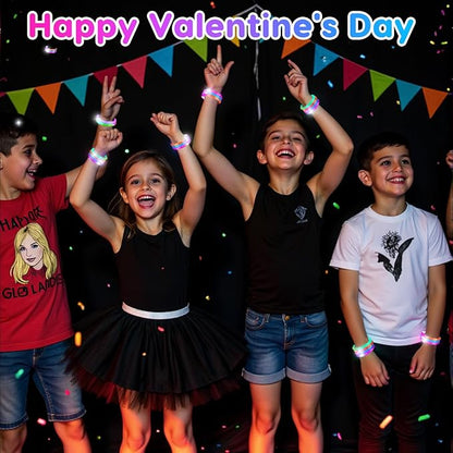 Thremhoo 26PCS Glow in the Dark LED Bracelets Valentine Day Cards for Kids School Classroom Funny Light Up Valentines Exchange Gifts for Toddler Boys Girls Valentine’s Party Treat Stuffers Fidget Bulk