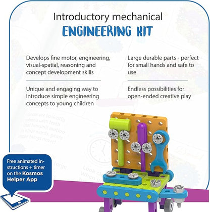 Thames & Kosmos Kids First: Intro to Tools & Building STEM Experiment Kit for Ages 3+ | Build 6 Models, Learn Basic Mechanical Engineering Principles | Make Your Own Workbench with Durable Parts
