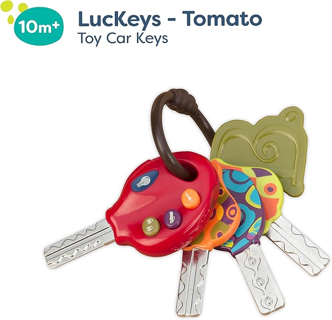 B. toys – LucKeys – Pretend Play Keys – 4 Textured Toy Keys for Babies & Toddlers – Flashlight & Car Sounds – 10+ Months