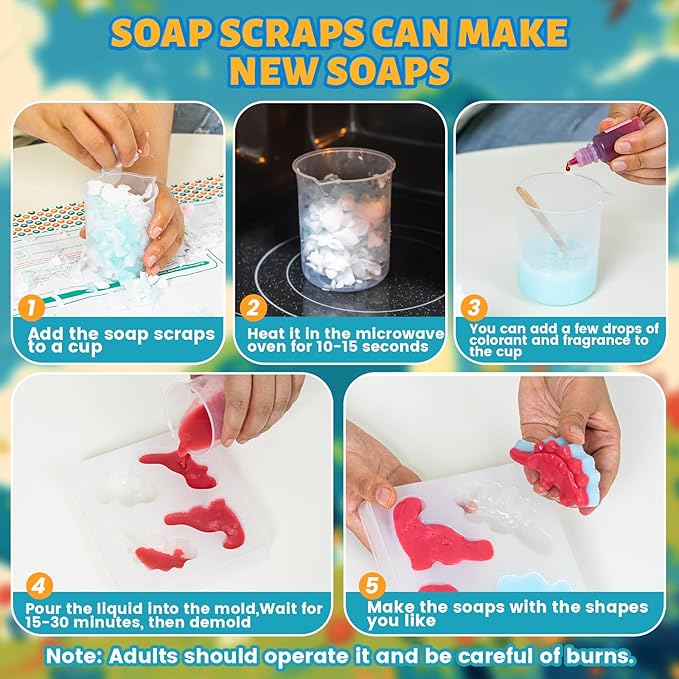 3 in 1 Dinosaur Soap Making Craft Kit Kids Toy, STEM Art and Craft Science Toy for Toddler, Dig Soap with Silicone Mold,Fragrances, Best Educational Craft Activity, Birthday Easter Gift for Girl Boy
