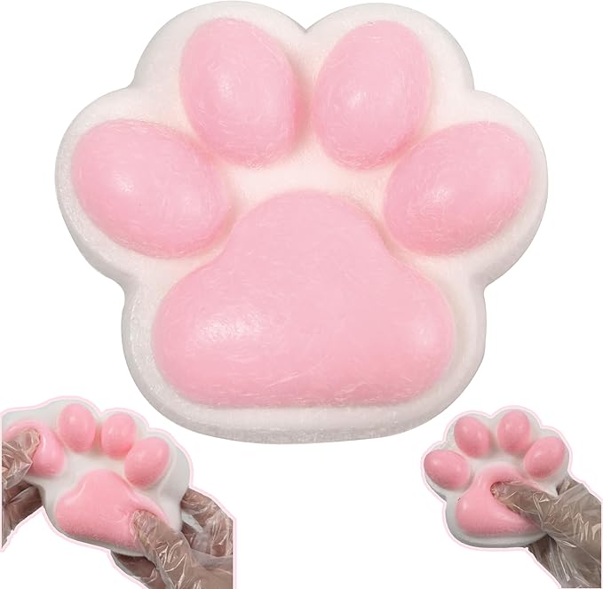 Large Cat Paw Taba Squishy Squeeze Toys 5-inch Furry Pink Cute Fufu Squishy Sensory Stress Relief Fidget Toys for Party Favors Sensory Anxiety Toys for Adults (Plush Pink)