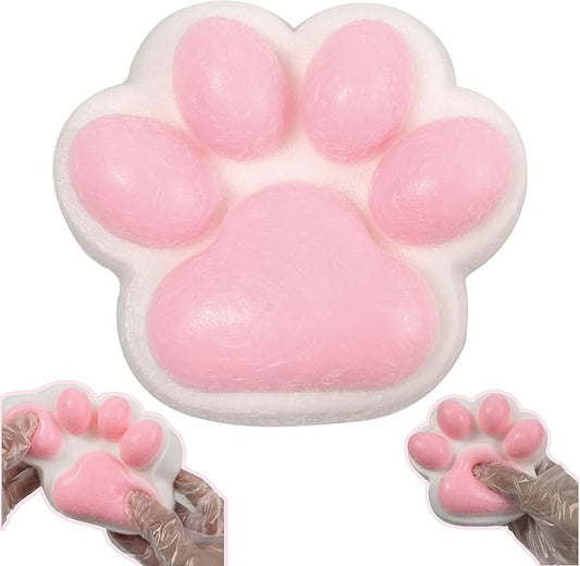 Large Cat Paw Taba Squishy Squeeze Toys 5-inch Furry Pink Cute Fufu Squishy Sensory Stress Relief Fidget Toys for Party Favors Sensory Anxiety Toys for Adults (Plush Pink)