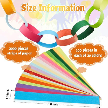 Lincia 2000 Sheets Paper Chain Garland Strips 1x8 Inch with Double Sided Tape, DIY Construction Paper Chains for Birthday Wedding Holiday Party Decorations, Crafts Supplies (Bright)