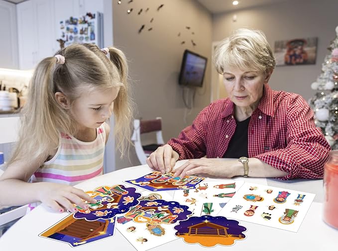 FaCraft Nativity Craft Sticker for Kids - 24pcs Make a Nativity Scene Stickers Christmas Crafts Kits DIY Nativity Set for Sunday School Classroom Religious Christian Xmas Party Game Favor Gifts