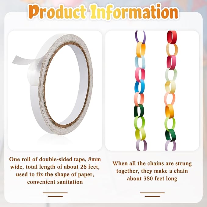 Lincia 160 Sheets Paper Chain Garland Strips 1x8 Inch with Double Sided Tape, DIY Construction Paper Chains for Birthday Wedding Holiday Party Decorations, Crafts Supplies (Bright)