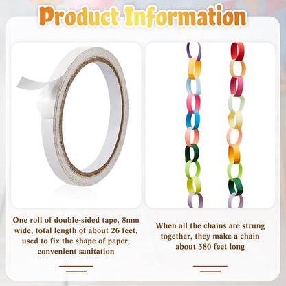 Lincia 160 Sheets Paper Chain Garland Strips 1x8 Inch with Double Sided Tape, DIY Construction Paper Chains for Birthday Wedding Holiday Party Decorations, Crafts Supplies (Bright)