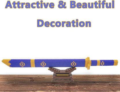 Cosplay Anime ONE Piece Zoro Swords Building Blocks Set, 22.8in Samurai Katana Zoro Sword Building Blocks with Scabbard & Stand, Cartoon Roronoa Yamato Sword Model