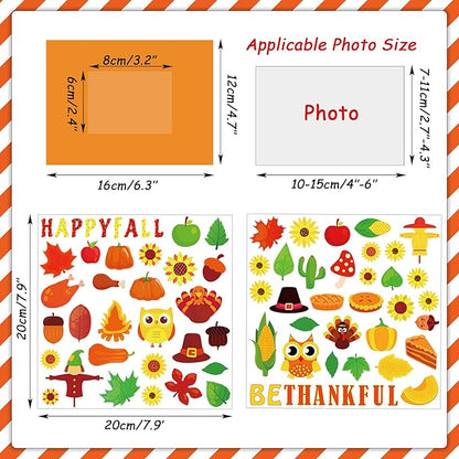 chiazllta 30 Packs Thanksgiving Fall Picture Frame Craft Kits for Kids, DIY Pumpkin Maple Leaf Turkey Craft Autumn Holiday Art Favor Home Class Kindergarten Game Activities
