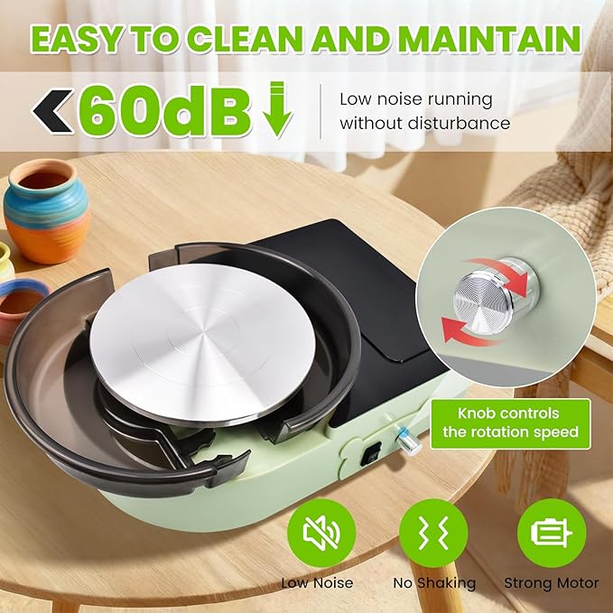 iMeshbean Pottery Wheel Machine Knob Controls Speed, 6" Turntable Two-Way Rotation Clay Wheel, DIY Mini Pottery Wheel Kit for Kids and Beginners Adults