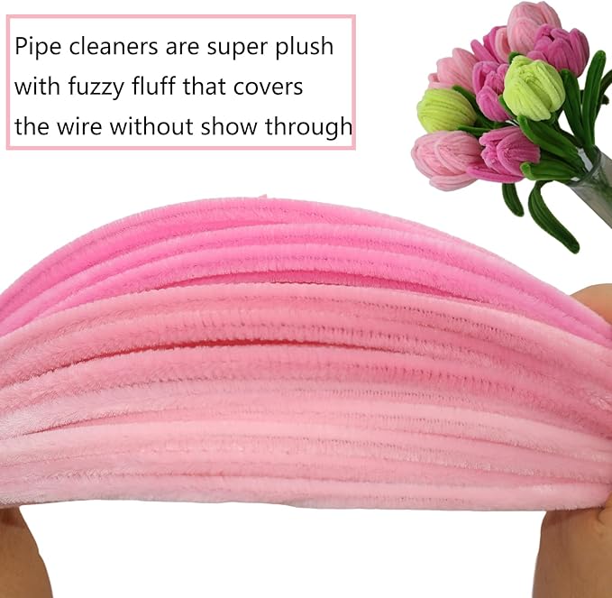 Swpohrat 600 Pcs Thick Craft Pipe Cleaners Bulk 6 Assorted Colors,12 Inch Chenille Stem Pipecleaner Kit for Craft Animals, Flowers Making,Creative DIY Decorations (Pink Flower Color)