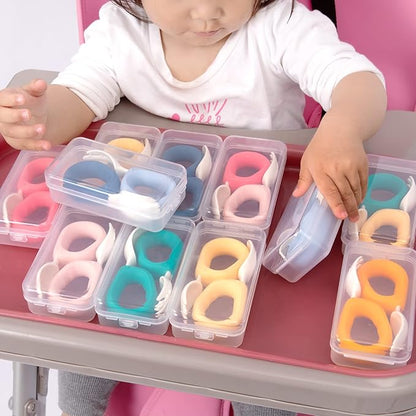 Baby Self Feeding Training Spoon and Fork Set with Travel Case, BPA-Free Cute Circle Toddler Training Utensils, Silicone/ABS Great Tableware Set Spoons Fork for Kids (Blue)