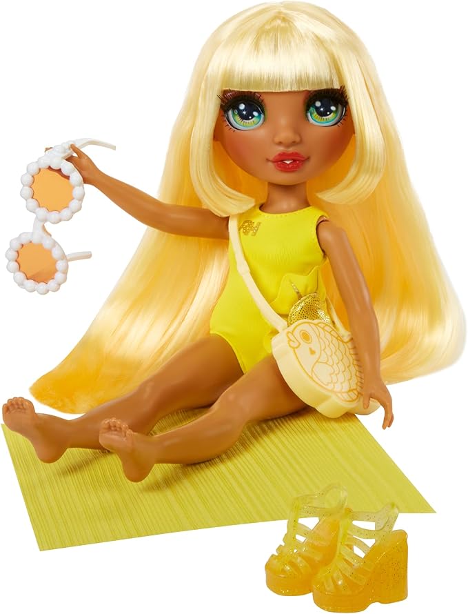 Rainbow High Swim & Style Sunny - Yellow 11" Blonde Fashion Doll with Shimmery Wrap to Style 10+ Ways, Swimsuit, Sandals, Fun Play Accessories, Great Toy Gift for Girls Ages 4-12 Years