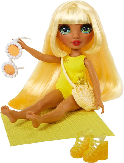 Rainbow High Swim & Style Sunny - Yellow 11" Blonde Fashion Doll with Shimmery Wrap to Style 10+ Ways, Swimsuit, Sandals, Fun Play Accessories, Great Toy Gift for Girls Ages 4-12 Years