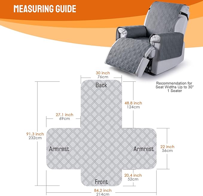 VANSOFY 100% Waterproof Recliner Chair Covers, Recliner Cover Non-Slip Dog Chair Cover Furniture Protector Washable Slipcover with Pocket, Elastic Straps for Pets, Dogs(Dark Gray, 30")