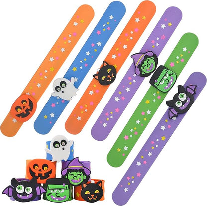 Welkin 6PCS Halloween Slap Bracelets For Kids,Colorful Silicone Bracelet, Soft and Safe Slap Bracelets Party Decorations Favors，Kids halloween Party Gift (Halloween)