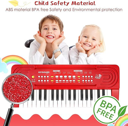 Kids Toddler Toy Piano Keyboard - 37 Key Pianos for Kid Music Toys Instruments with Microphone | Explore Creativity, Perfect Birthday for 3-8 Year Old (Red)