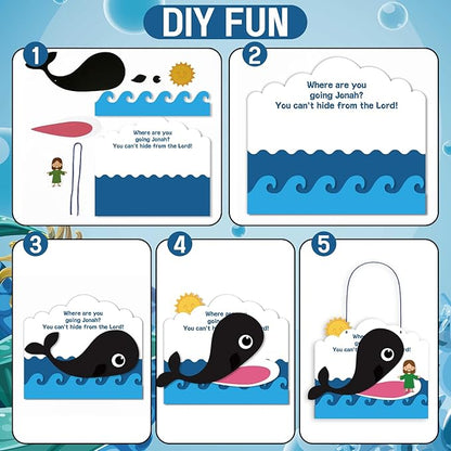 Wenqik 24 Pcs Jonah and The Whale Craft Kit DIY Christian Sunday School Crafts Jonah and The Whale Decorations Make Your Own Jonah and The Whale Set for Kids Classroom Fun Activities Art Supplies