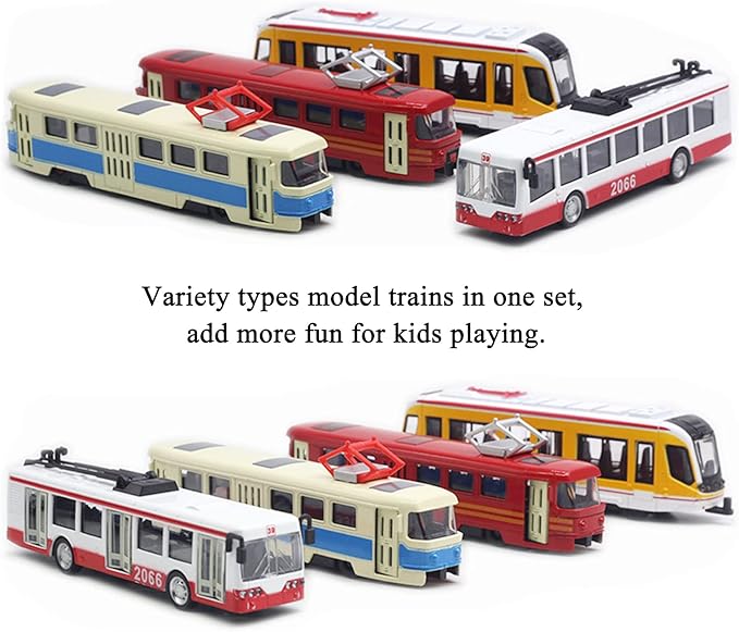 OTONOPI Toy Train Set Subway Bullet Train High Speed Locomotive Engine Die Cast Model Car for Kids Pack of 4